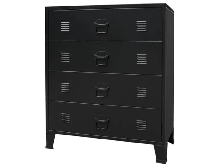 Foknhdi Metall Schubladenschrank Industrie-Stil Kommode Schwarz 78cm Industrielle Kommode aus Blech mit 4 Schubladen und Lüftungsschlitzen für Wohnzimmer Büro Flur und Arbeitszimmer.