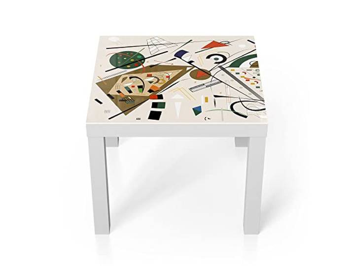 DEQORI Glastisch weiß klein 55x55 cm Motiv Expressionistische Formen ausgefallener Beistelltisch aus Glas Hochglanz Couchtisch fürs Wohnzimmer moderner Couch Tisch mit Design
