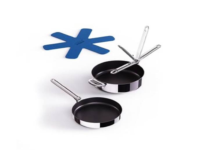 Joseph Joseph Space Steel 2-teiliges Edelstahl Bratpfannen Set 24 & 28 cm, Antihaft Keramikbeschichtung, Induktionspfanne