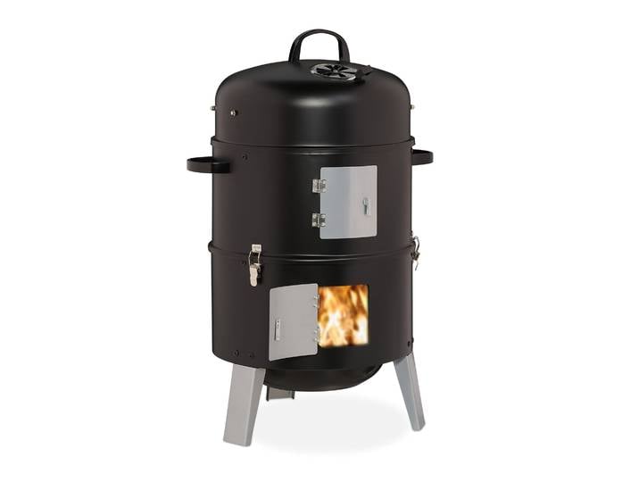 Smoker Räuchertonne Schwarz-Silber