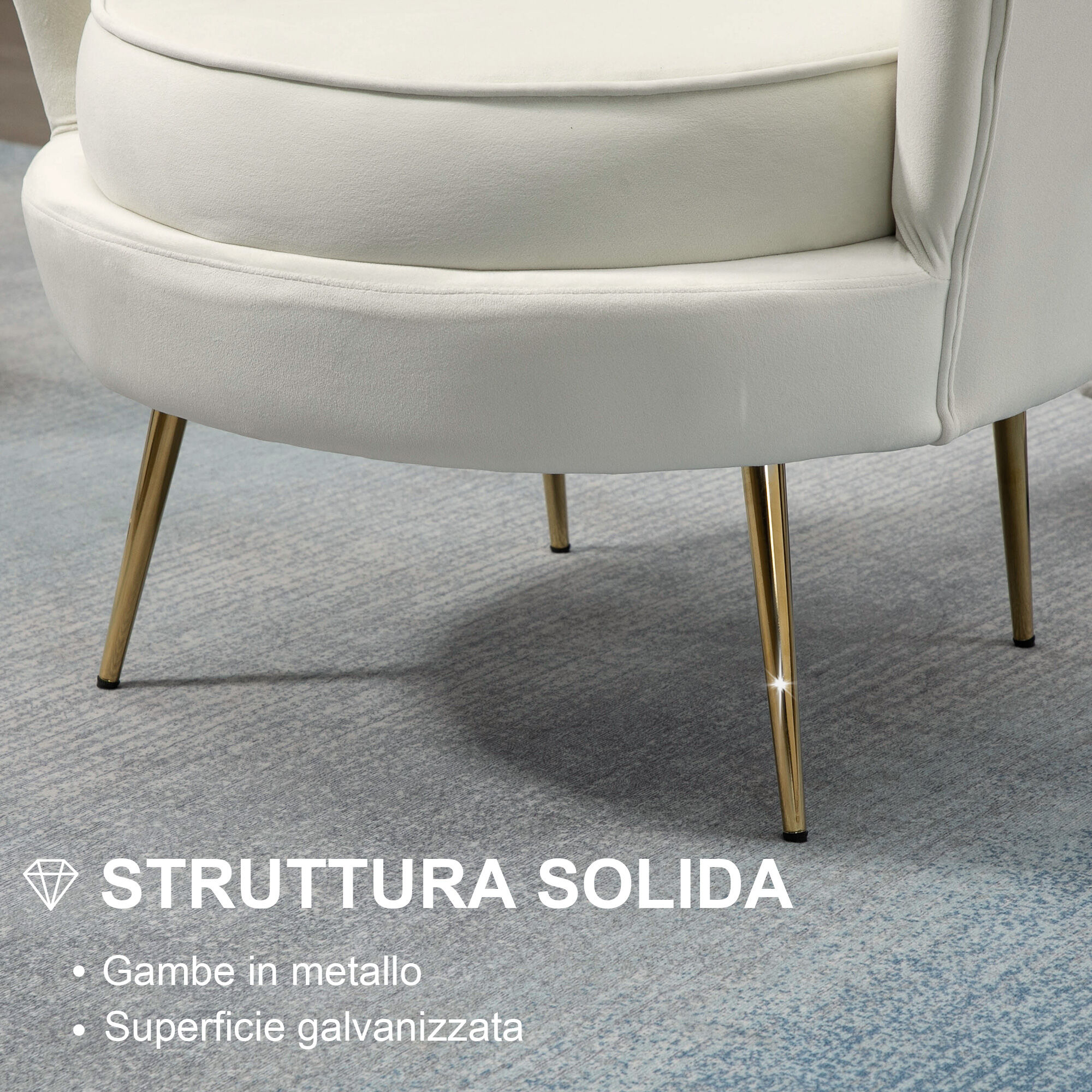 Altro Poltrona Di Design Stile Vintage Imbottita In Velluto, 79x77x77cm, Crema