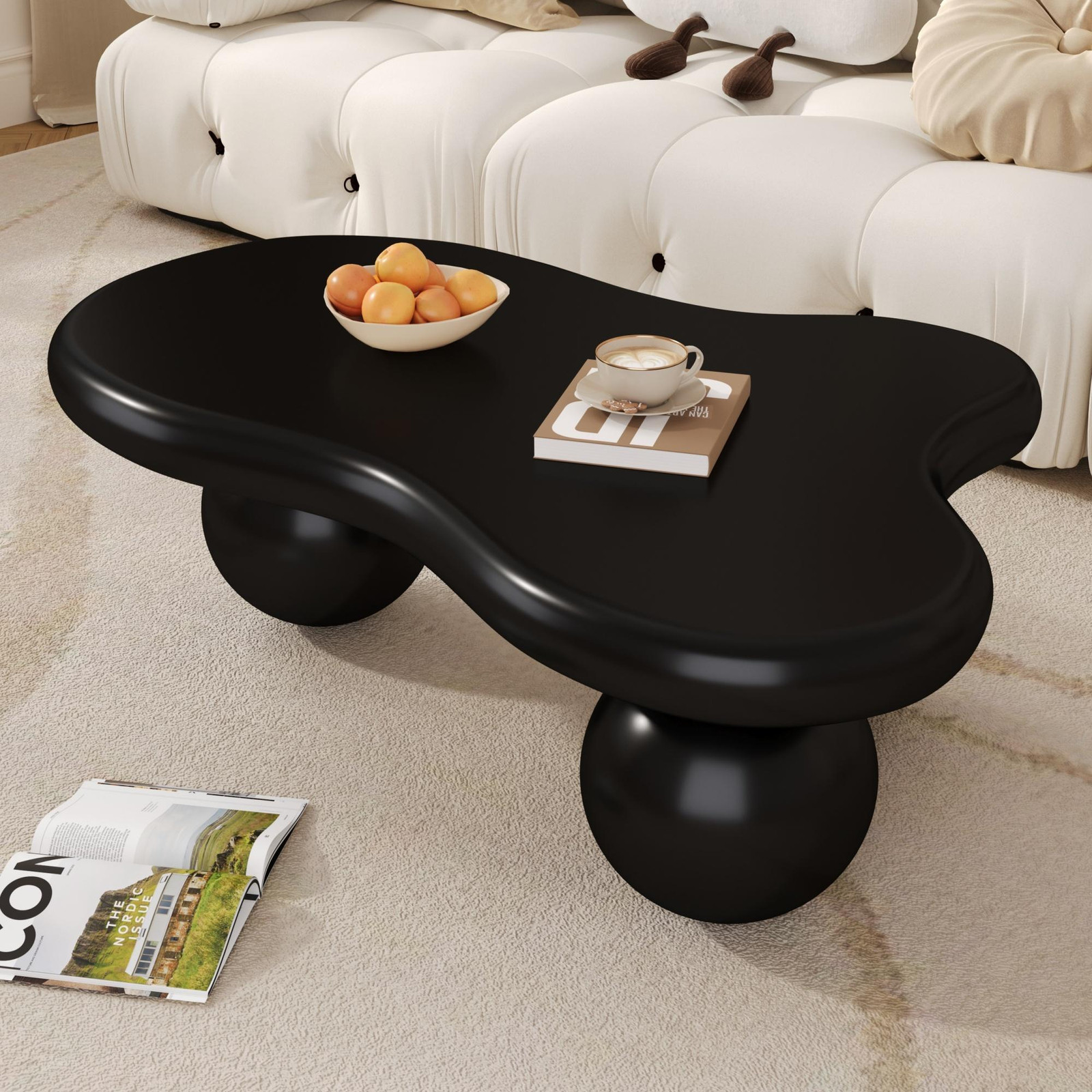 OKWISH Conferentietafel in wolkvorm met 16-kleurige LED-verlichting en bijzettafeltje, zwart, B: 190 cm, D: 125 cm, H: 75 cm