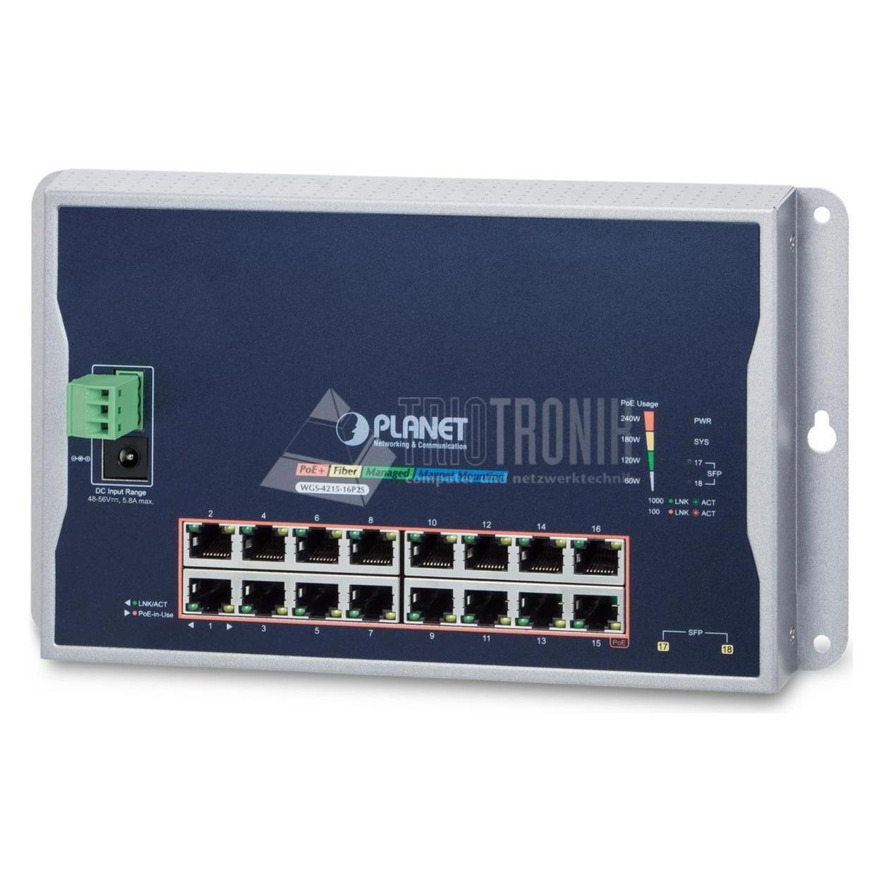 Planet WGS-4215-16P2S Netzwerk-Switch Managed L2 Gigabit Ethernet (10/100/1000) Power over Ethernet (PoE) (16 Ports) (WGS-4215-16P2S)