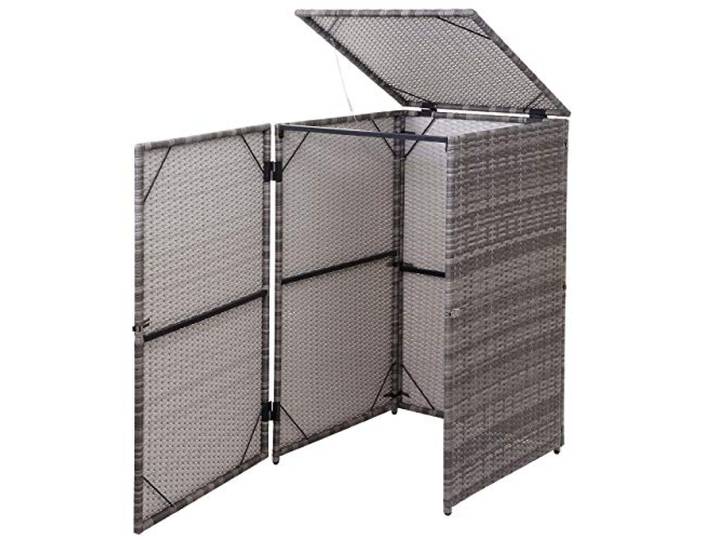 Mendler Mülltonnenverkleidung HWC-E25 Poly-Rattan 120l - grau Mülltonnenbox, Mülltonnenabdeckung
