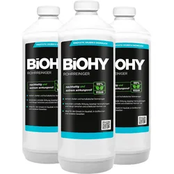 BiOHY Rohrreiniger (3x1l Flasche) | EXTRA STARK | Flüssiger, hochkonzentrierter Abflussreiniger | Geruchsneutral | Für alle Verstopfungen