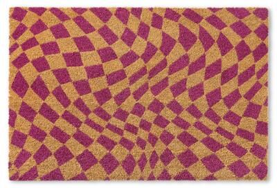 TOWN & COUNTRY TERRA Emmett Groovy Checkerboard Outdoor Door Mat, Natural Coir Mat