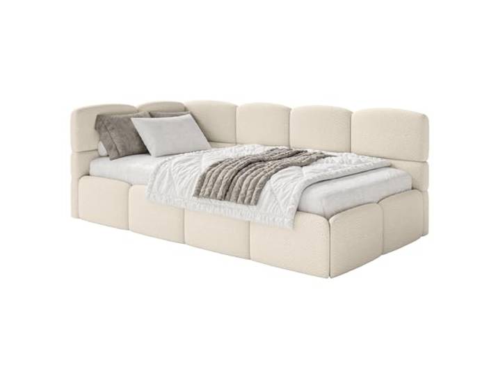 Selsey Polsterbett 90x200 cm Links mit Bettkasten Jugendbett für Kinderzimmer Inkl. HR30 Matratze Stabiler Kiefern Fichtenholzrahmen Gepolstetes Kopfteil Komfortabel & Praktisch Hellbeige