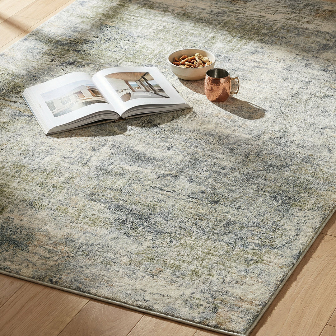 17 Stories Abstract Area Rug Light Beige, Light Gray, Gray, Deep Teal, Olive, Light Olive, Tan Rectangle 160 x 213 cm