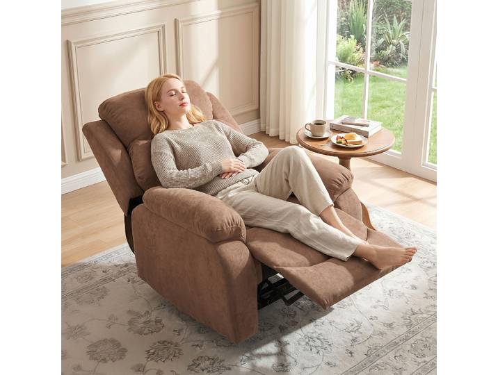 HOMCOM Fauteuil Inclinable Tissu Lin Marron Repose-pieds