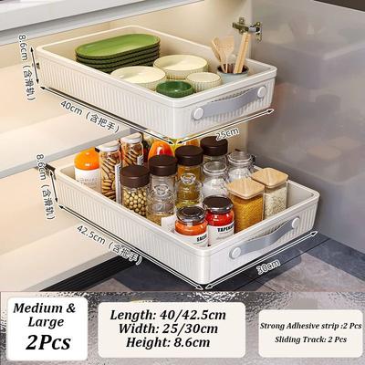 Uplift Treasures Sliding Pull Out Cabinet Organizer Tray With Handle 2pcs