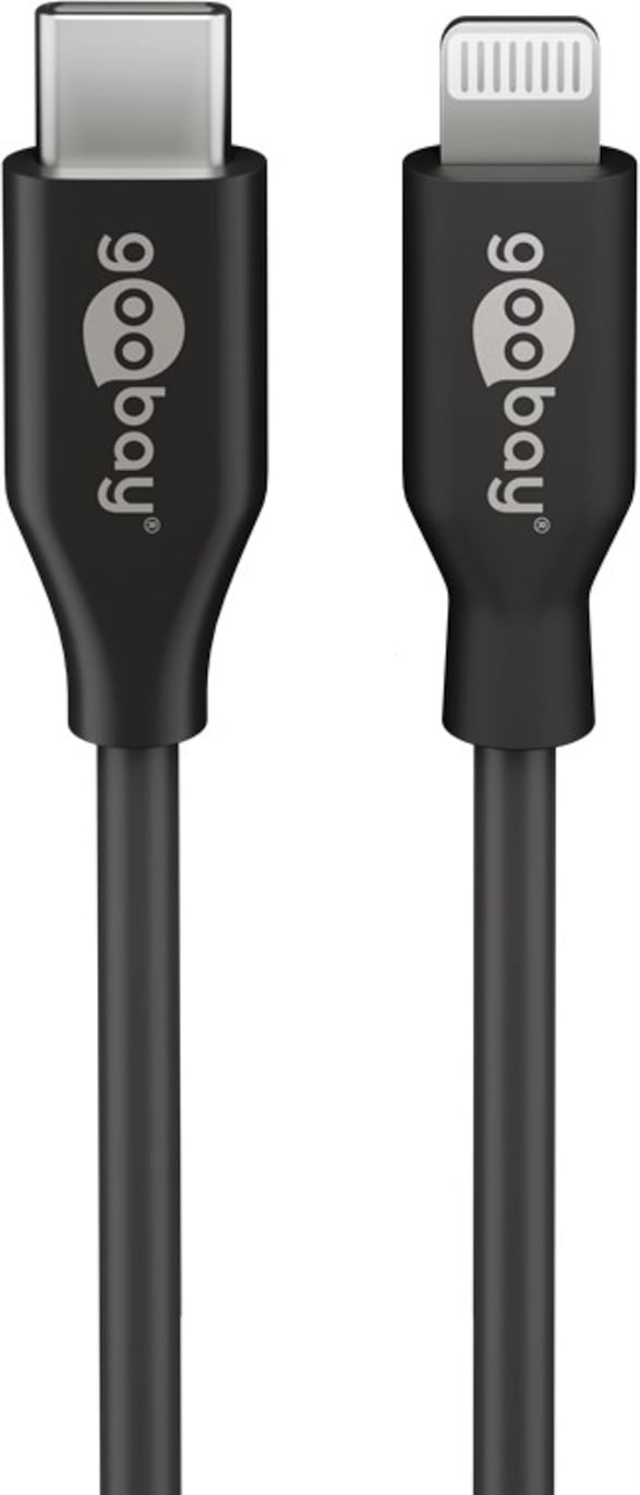 Goobay Lightning naar USB-C oplaad- en synchronisatiekabel, MFi-gecertificeerd voor Apple iPhone/iPad, zwart, 1 meter