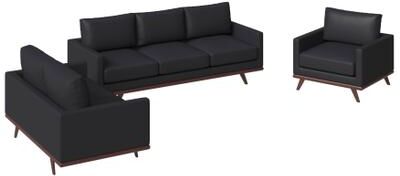 LeisureMod Chester Modern 3-Piece Mid-Century Modern Living Room Set - Sofa, Loveseat & Armchair with Wood Legs, Upholstered Couch Set