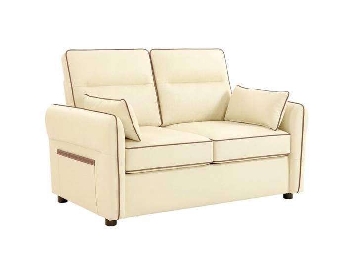 CollaHausse Canapé 2 Places Simili Cuir Rembourrage Épais Poche Latérale 136cm Beige