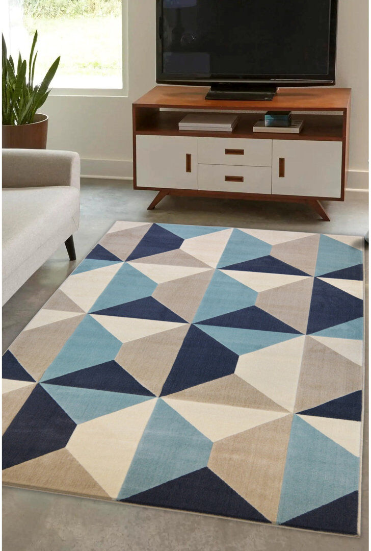 Fjørde & Co Geometric Shapes Area Rug Grey;Teal Rectangle 120 x 170 cm
