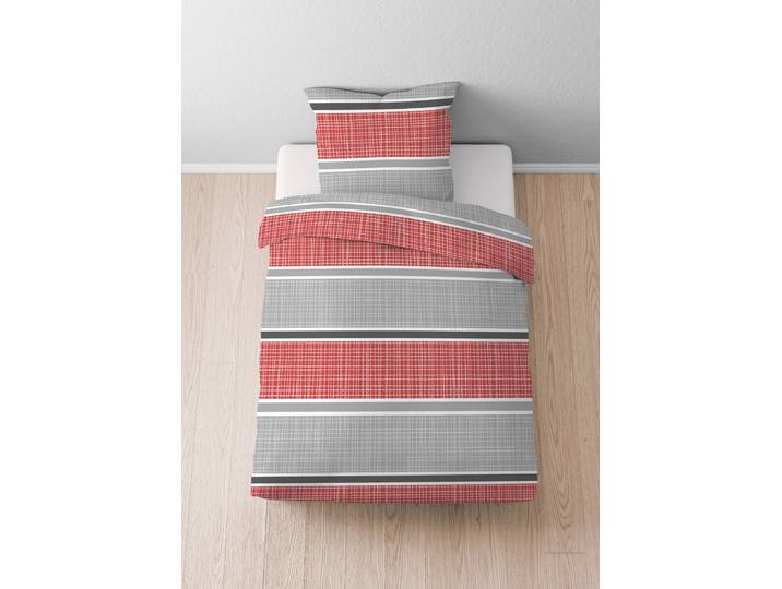 Flanell-Bettwäsche Querbalken 155 x 220 cm + Kissen 80 x 80 cm Rot