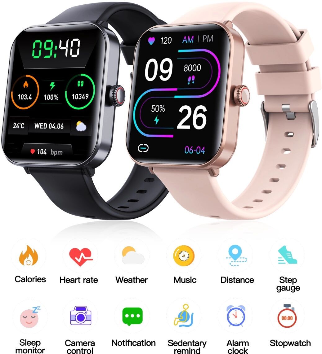 INF Bluetooth-5.2-Smartwatch kompatibel mit iOS und Android, IP67, Anrufe, Hinweise, Sportmodi und Lebensstilaufzeichnung Schwarz