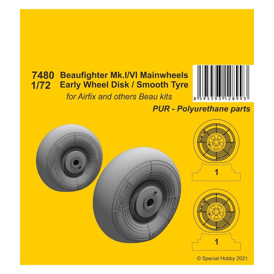 CMK Beufighter Mk.I/VI Mainwheels - Early Wheel Hub / Smooth Tyre (129-7480)