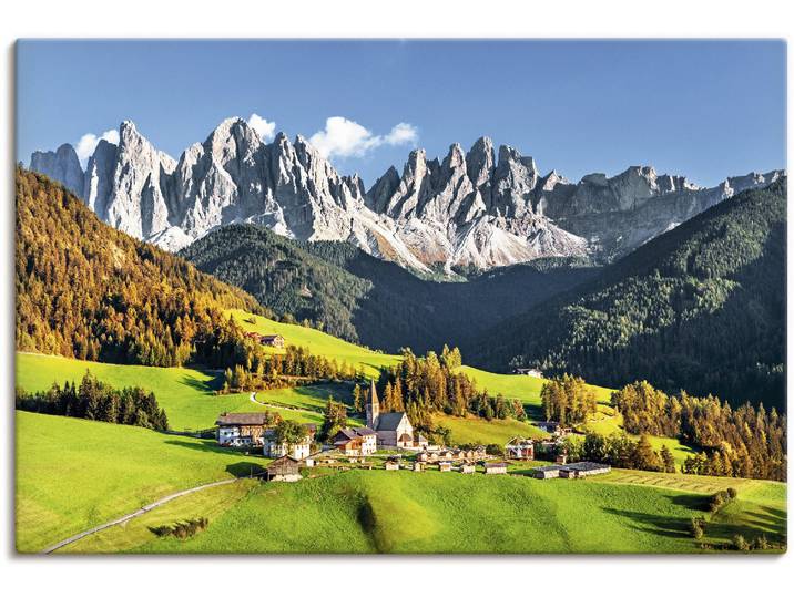Wandbild ARTLAND Alpen Berge Santa Maddalena , grün (farbe bild(er): grün), B:120cm H:80cm, Bilder, Wandbild, als Alubild, Leinwandbild, Poster in verschied. Grössen
