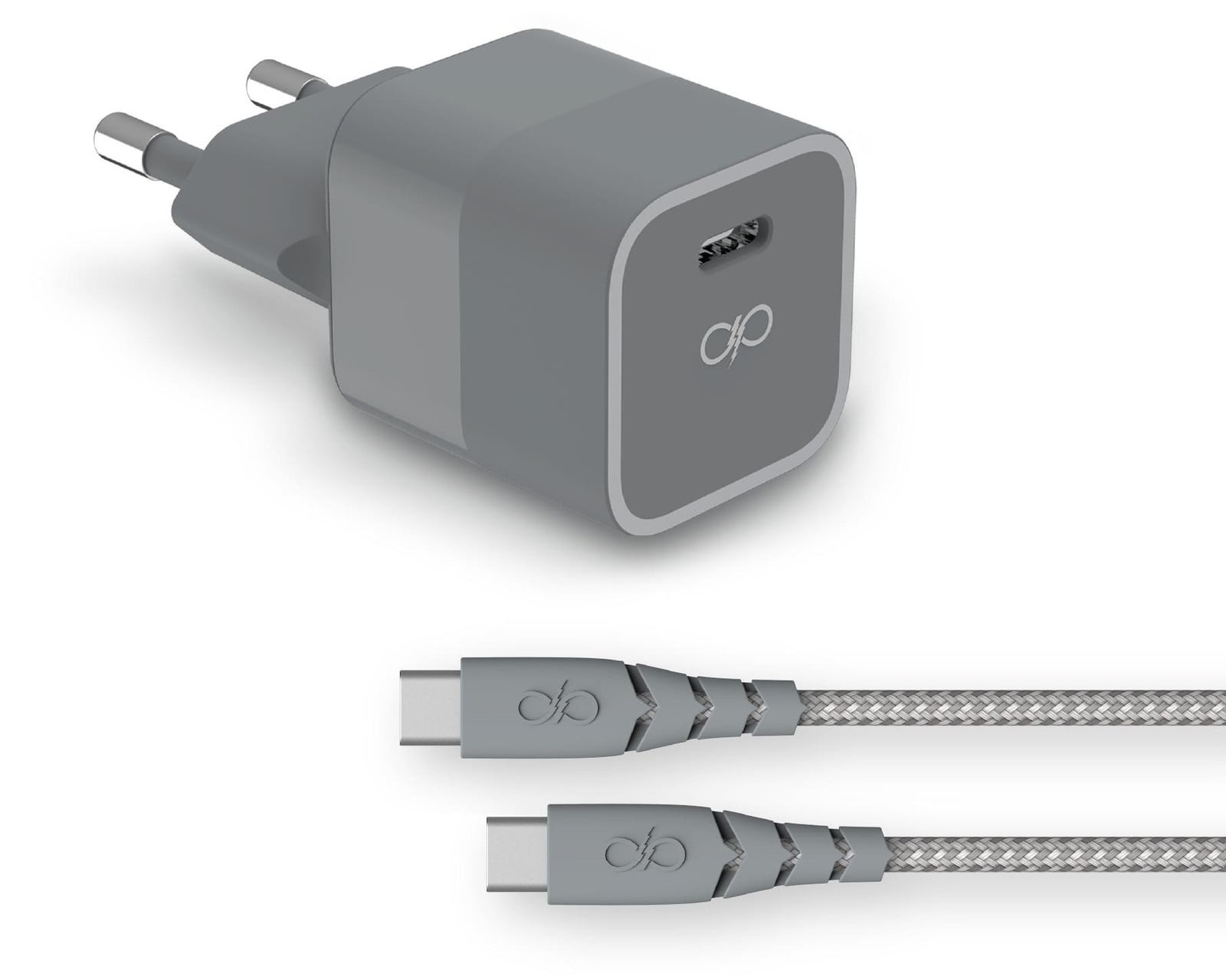Force Power 20W oplader met netadapter en versterkte USB-C naar USB-C kabel, grijs