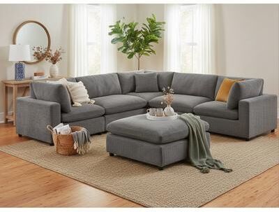Top Rated Sectional Sofa Polyester Ottoman can attach create chaise Charcoal