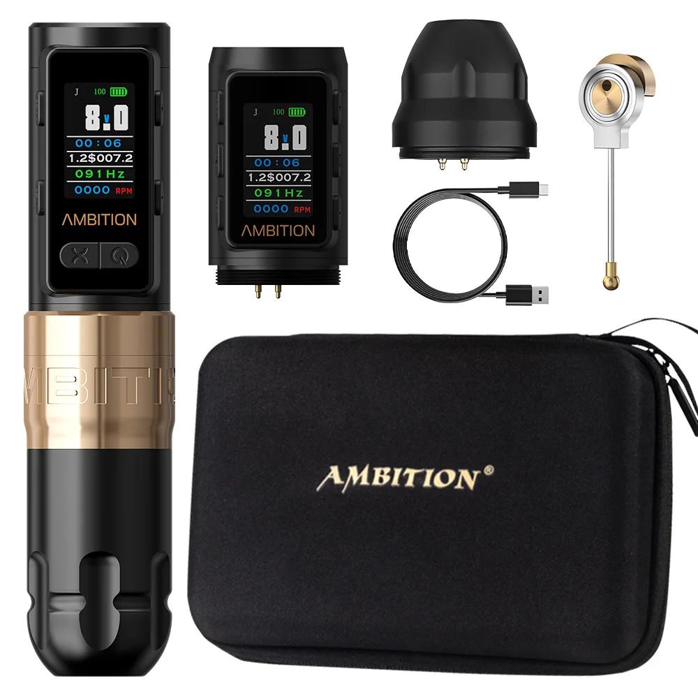 Kabelloser Tattoo-Stift - Soldier Max - Kernloser Motor - 4,0 mm Hub - 2400-mAh-Akku - Farbdisplay - Direktantrieb mit gerader Stange - Gold-Kit