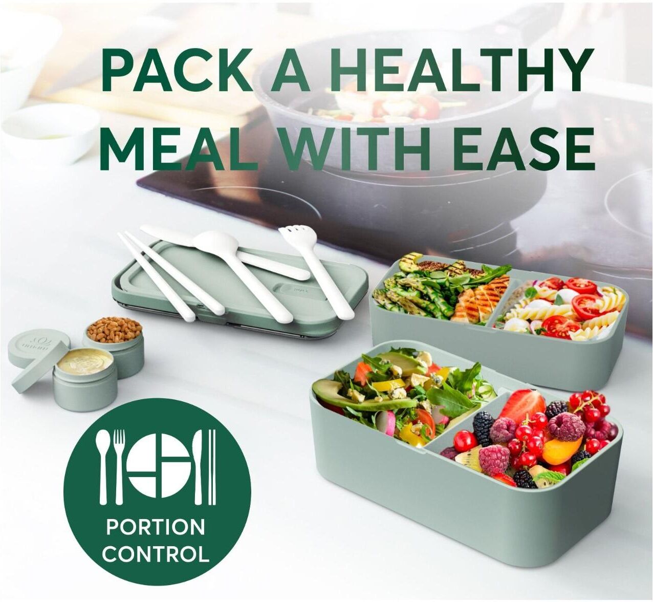 Lunchbox "Umami Nestable", grün, Lebensmittelaufbewahrungsbehälter, Lunchbox grün Einheitsgröße