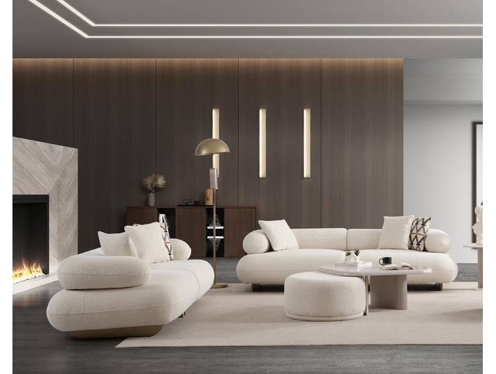 JVmoebel Polstergarnitur Beige Couchgarnitur mit Hocker und Couchtisch von JVMoebel, (Set, 2-tlg)