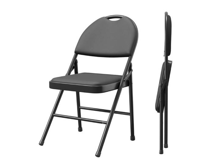 Lot de 2 chaises pliantes noires PU haut dossier assise rembourrée cuir synthétique cadre métal robuste repas bureau jardin