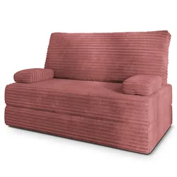 BETTSOFA LADIA aus Schaumstoff Kordstoff Rosa Schlaffunktion