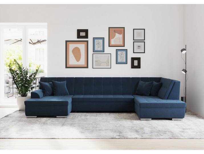 DOMO collection Wohnlandschaft TREVISO inkl. Zierkissen, moderne Steppung, XXL: 364x201x83 cm, wahlweise mit Bettfunktion, in vielen Bezugsarten auch in Cord U-Form