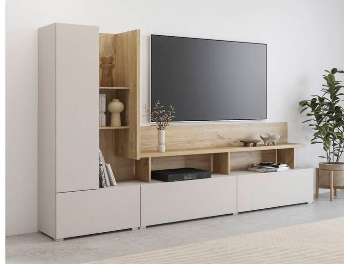 Wohnwand HOME AFFAIRE Serio , beige (kaschmir, eiche carpenter), B:270cm H:162cm T:40cm, Holzwerkstoff, Melamin, Kastenmöbel-Sets, Wohnwand, Breite 270 cm.