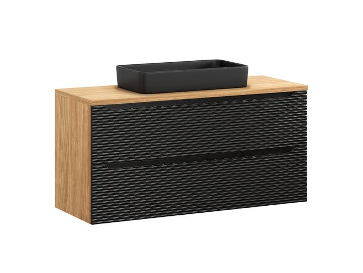 Meuble simple vasque 120cm 2 tiroirs Elora Noir et bois