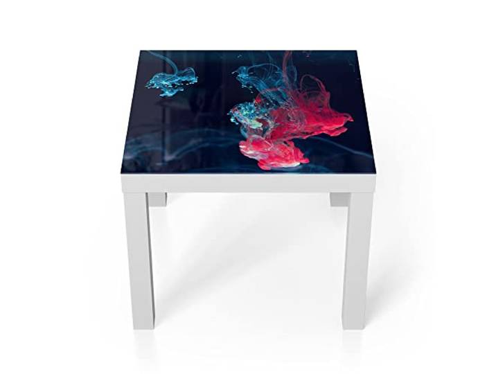 DEQORI Glastisch weiß klein 55x55 cm Motiv Tintentropfen im Wasser ausgefallener Beistelltisch aus Glas Hochglanz Couchtisch fürs Wohnzimmer moderner Couch Tisch mit Design