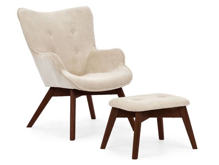 Fauteuil lounge avec repose-pieds, en tissu côtelé beige