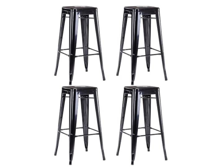 Duhome 4er Set Barhocker Eisen Barstühle Sitzhöhe 76cm, Schwarz Stapelbar Metall Bistrohocker mit Fußstütze im Industry Design