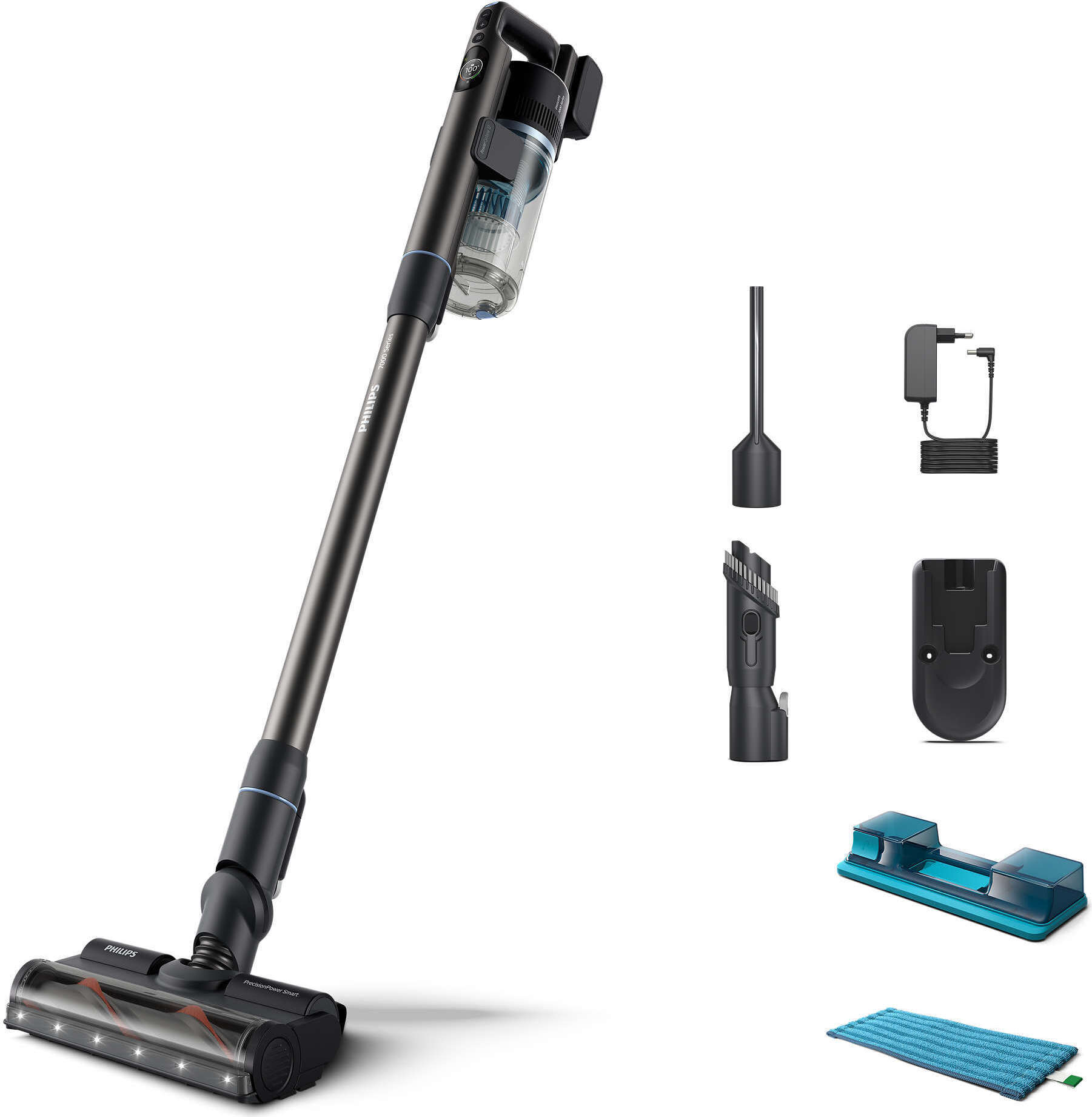 Philips 7000 series XC7053/01 Kabelloser Akku-Staubsauger Aqua, Stabstaubsauger, Beutellos, Blau, 0,6 l, Rechteckig, Trocken&Nass