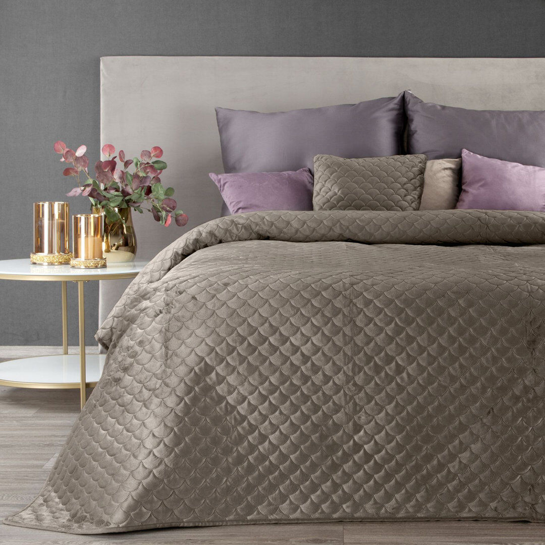 Canora Grey Ried Velvet Solid Colour Bedspread Beige W220 x L240cm