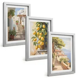 BILDER SET 3er Set - 20x30 cm Silberner Rahmen - Lemon Streets Meerblick