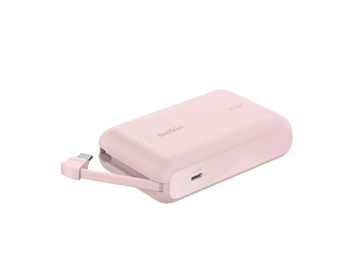 Belkin BoostCharge 10000mAh Power Bank, integriertes USB-C-Kabel – Rosa