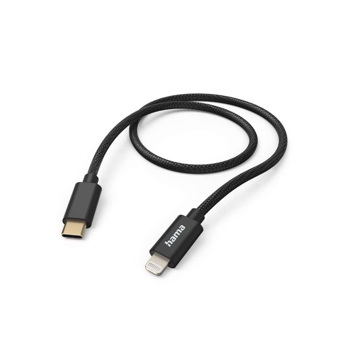 Hama 201546 Fabric Stecker Lightning auf USB C 1,5 m (Schwarz) 00201546