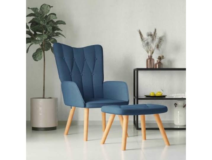 HEFZGDB Relaxsessel mit Hocker Blau Stoff Moderner Sessel mit 7 Polsterknöpfen und Stahlrahmen Bequeme Schaumstoffpolsterung Stabiles Wohnzimmer Möbel