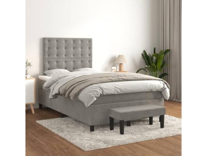 RJPLMFV Bettgestell, Matratze, Velours, Hellgrau, 120 x 200 cm Verstellbarer Kopf, Taschenfedern, mittlere Unterstützung, Bettbank inklusive