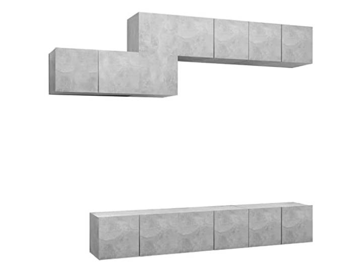RJPLMFV TV-Bank, 7-teilig, Grau, Beton, Holz, Technik Modernes Design, Wandmontage, große Aufbewahrung, leicht zu reinigen