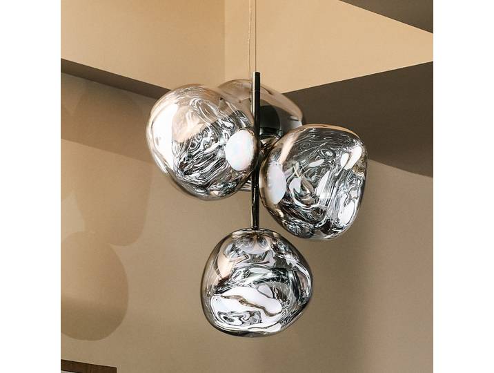 Melt Chandelier Mini LED-Hängelampe silberfarben - Tom Dixon - Wohnzimmer - Design - Kunststoff - Mit Schirm