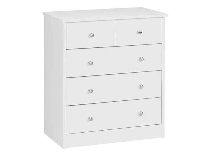 Wohnling Design Holz-Kommode 60 x 70 x 35 cm weiß mit 5 Schubladen, Mehrzweckanrichte flach für Flur, Modernes Sideboard Zeitlose Anrichte