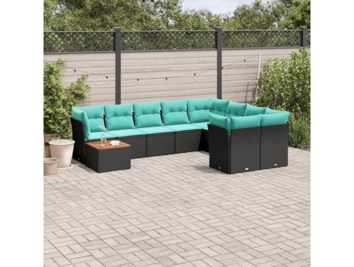 YUTAASU 10-TLG. Poly Rattan Sofagarnitur Schwarz mit Kissen