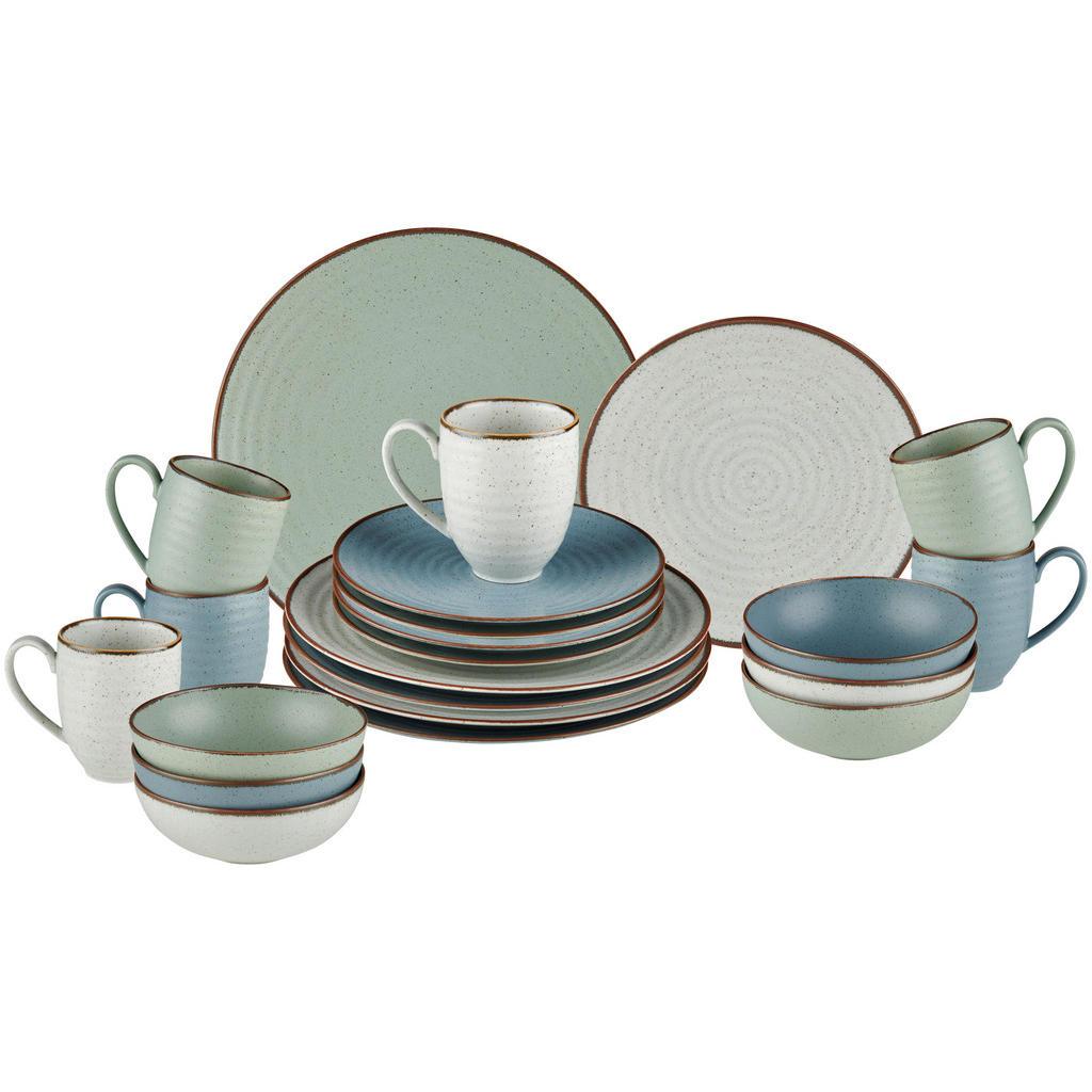 Landscape Kombiservice , Blau, Grün, Beige , Keramik , 24-teilig , Vintage , 400 ml,400 ml , Lfgb, Handmade Quality , handgemacht , Geschirr, Geschirr-Sets, Kombiservice