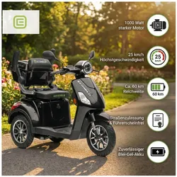 Econelo E-Seniorenmobil Yogi-IQ, Blei-Akku, 3-Rad, 1000 Watt, Schwarz