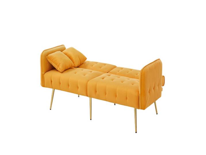 Flieks Sofa Zweisitzer Sofabett Verstellbare Lehne Velours Großzügiger Schlafbereich, Gelb, Holz, 89.92x18.03x80.52 cm, Babymöbel & Kindermöbel, Kinderzimmer & Jugendzimmer, Schlafsofas