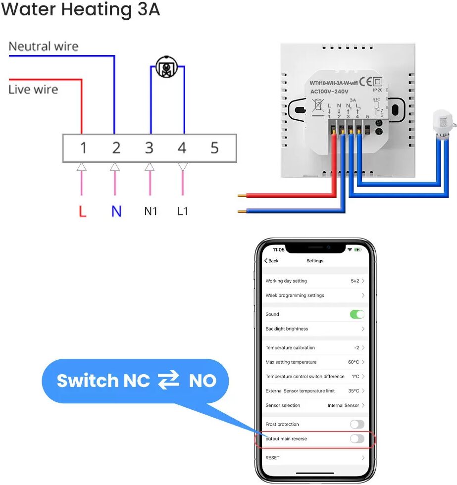INF Smartes WiFi-Thermostat für elektrische Fußbodenheizung, kompatibel mit Tuya, WT410-16A